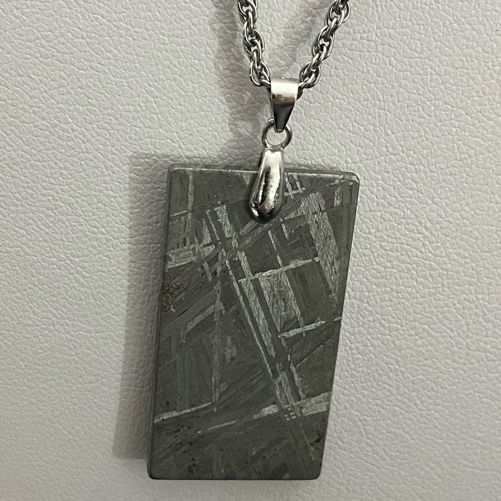Natural Muonionalusta Meteorite Free Size Rectangular Silver Pendant 925